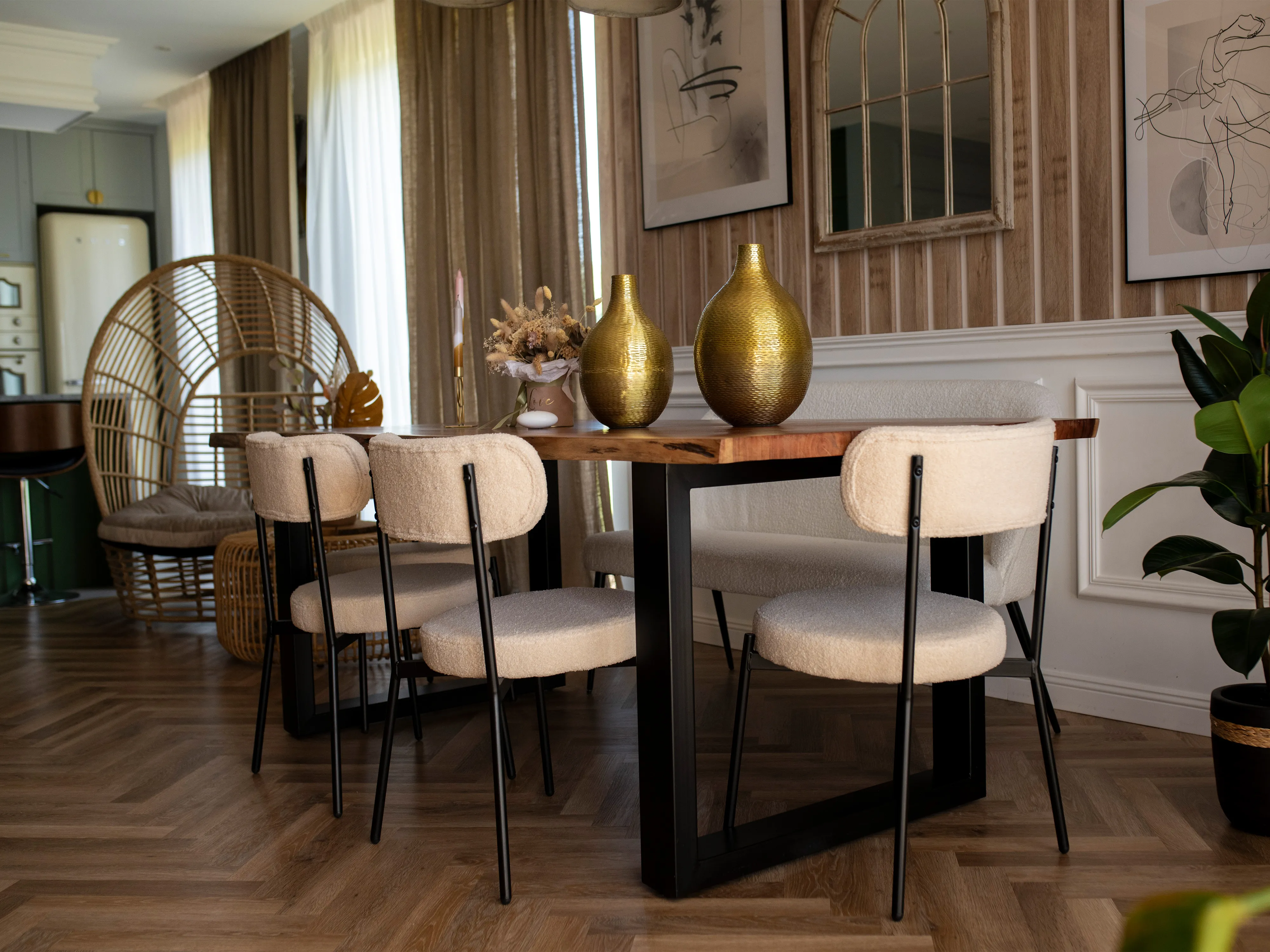 Set van 2 eetkamerstoelen ALLISON Bouclé Lichtbeige