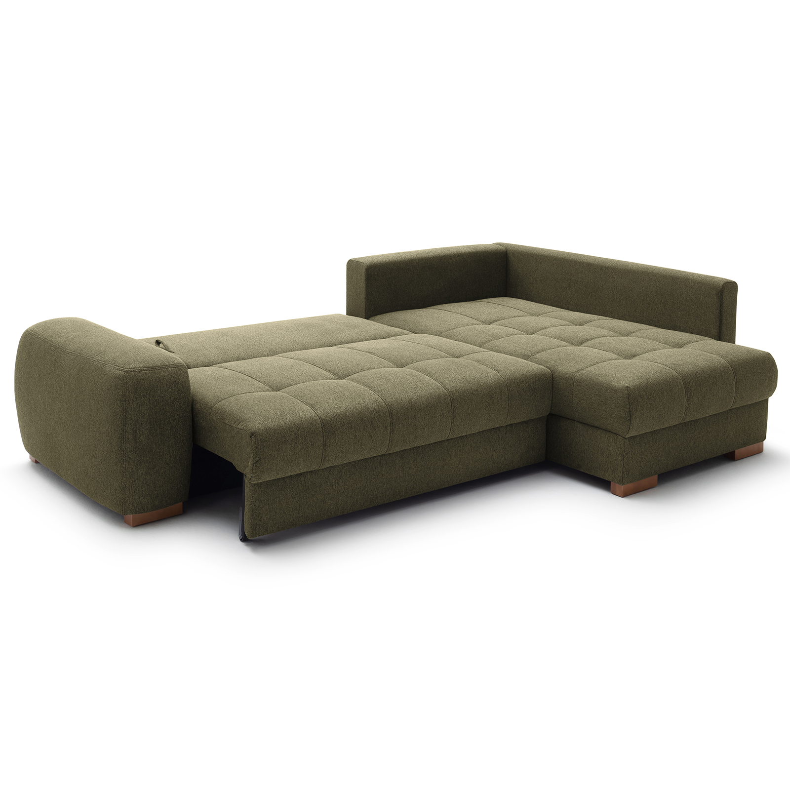 Ecksofa - green - Boxspringfederung - Liegefunktion - Holzfüße