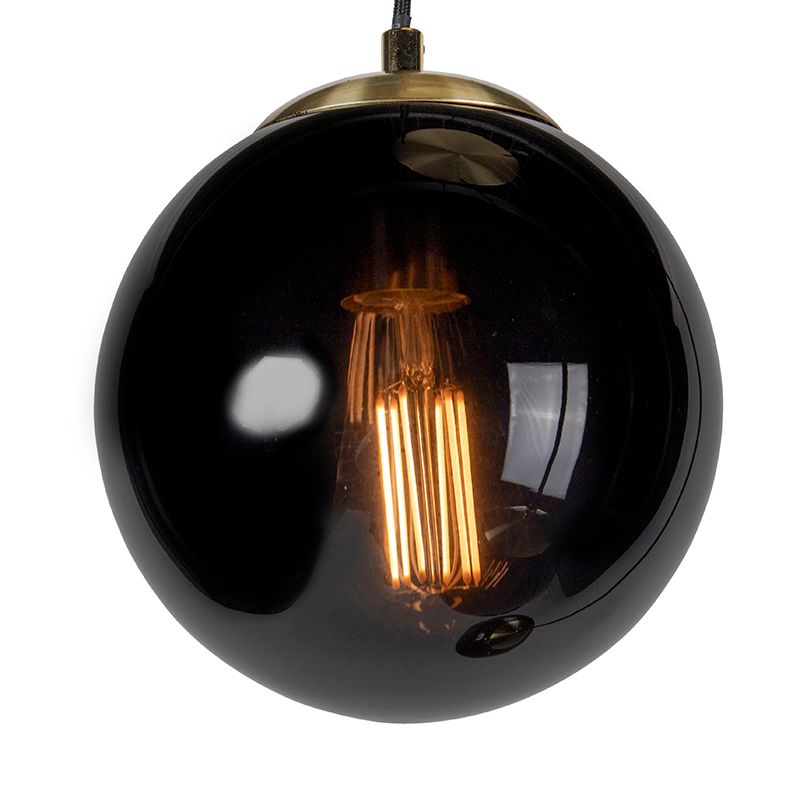 Art deco hanglamp messing met zwart glas 3-lichts - Pallon