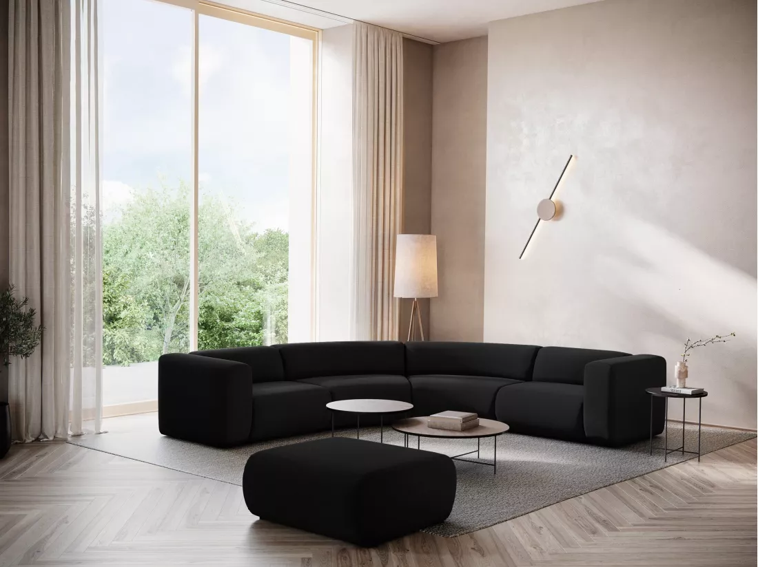Canapé d'angle modulable en velours - noir - EKAHI
