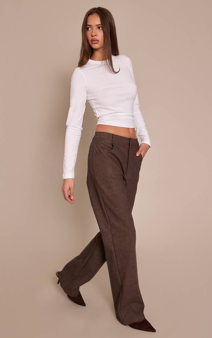Marron Pantalon Droit En Synthétiquecuir Texturé