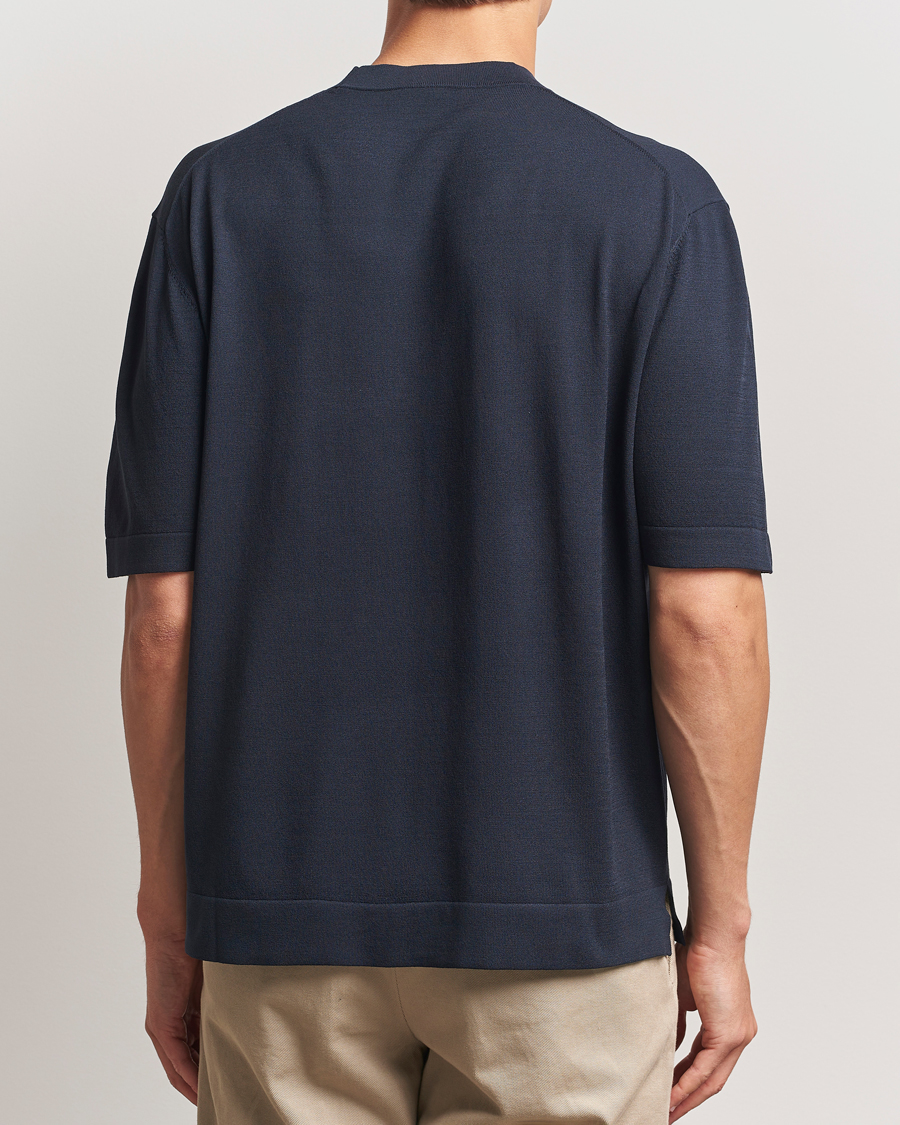 BOSS BLACK Jervaiso Cotton/Silk Knitted T-Shirt Dark Blue