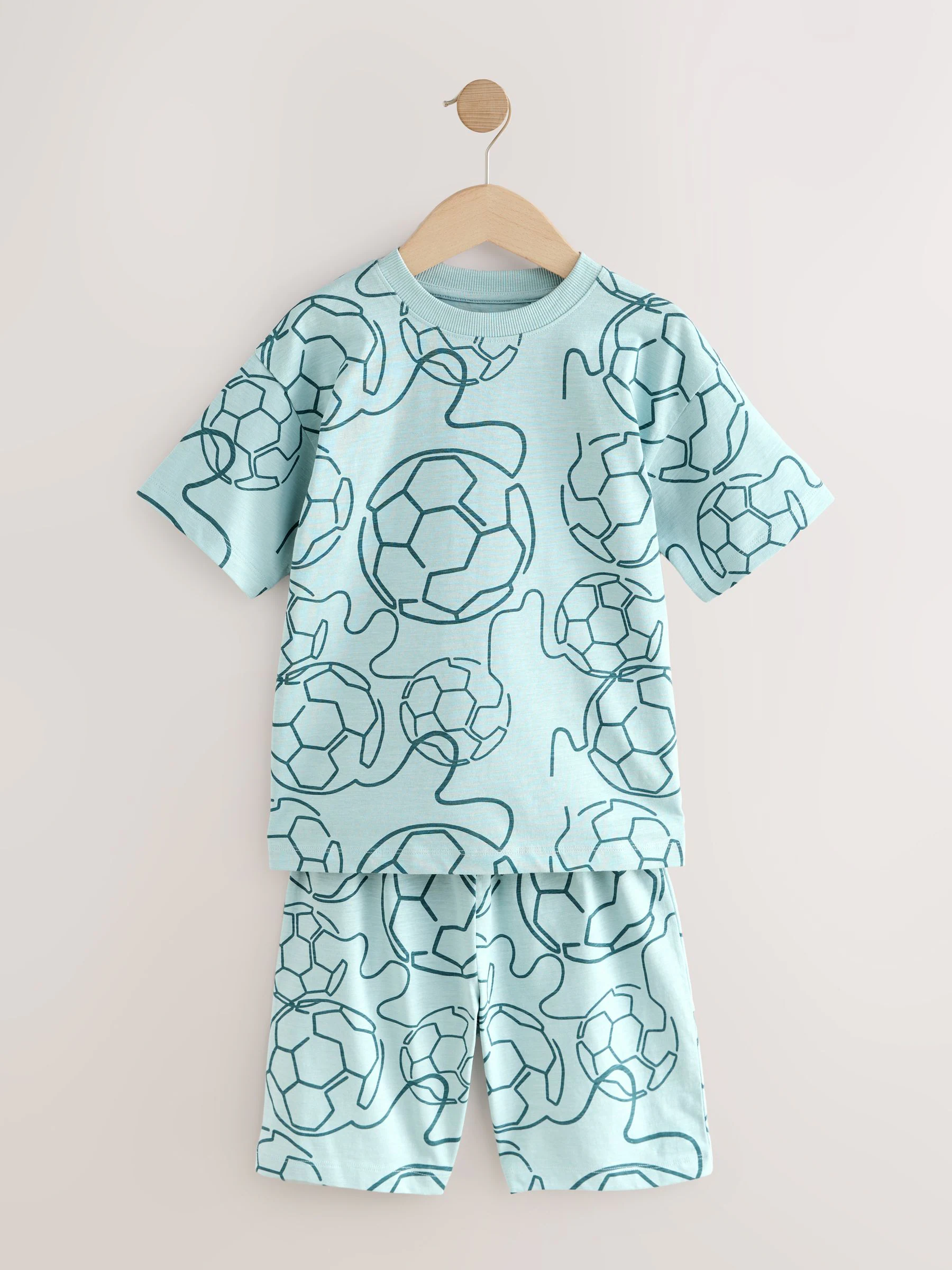 Blauwe/Zwarte/Groene voetbal - Set van 3 pyjama's met short (3-16 jr)