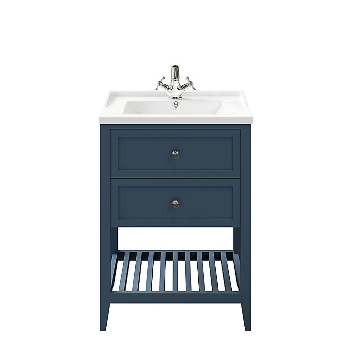 Meuble sous vasque à poser 2 tiroirs GoodHome Perma bleu 60 cm + plan vasque Nira
