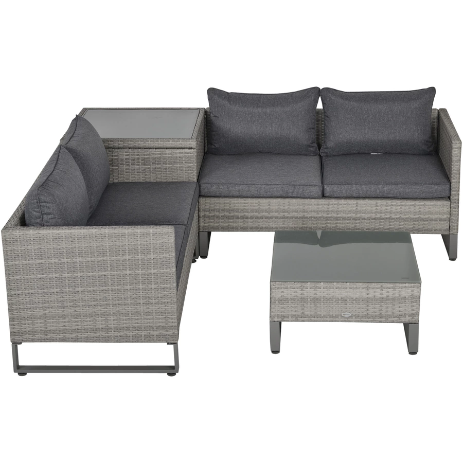Outsunny Polyrattan Sitzgruppe mit Beistelltisch und Sitzpolstern, 4-teilig Grau