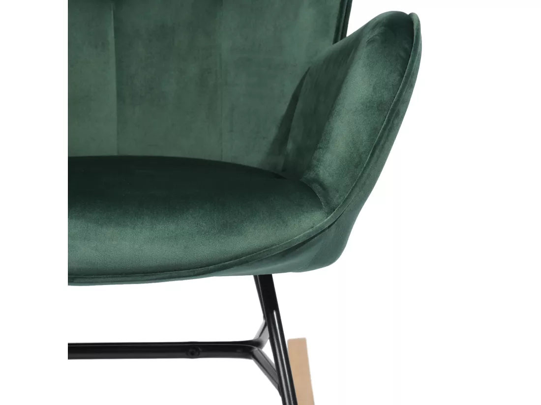 Fauteuil à bascule Scandinave velours vert pieds en bois clair EPPING KD VELVET GREEN WOOD LEG