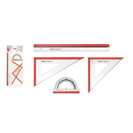 Herlitz Geometrie-Set 4-teilig 2x Geo-Dreieck, Lineal, Winkelmesser Farbe rot