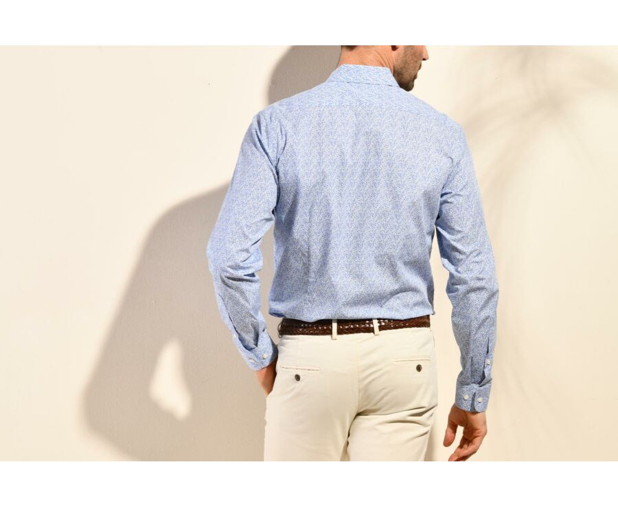 Chemise coton blanche à imprimé fleuri bleu - SULPICE