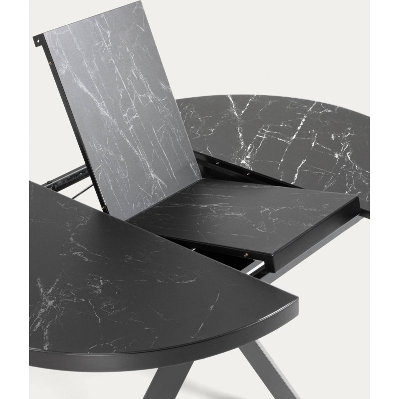 Table Vashti ronde en grès cerame et pieds noire Ø 120 (160) cm