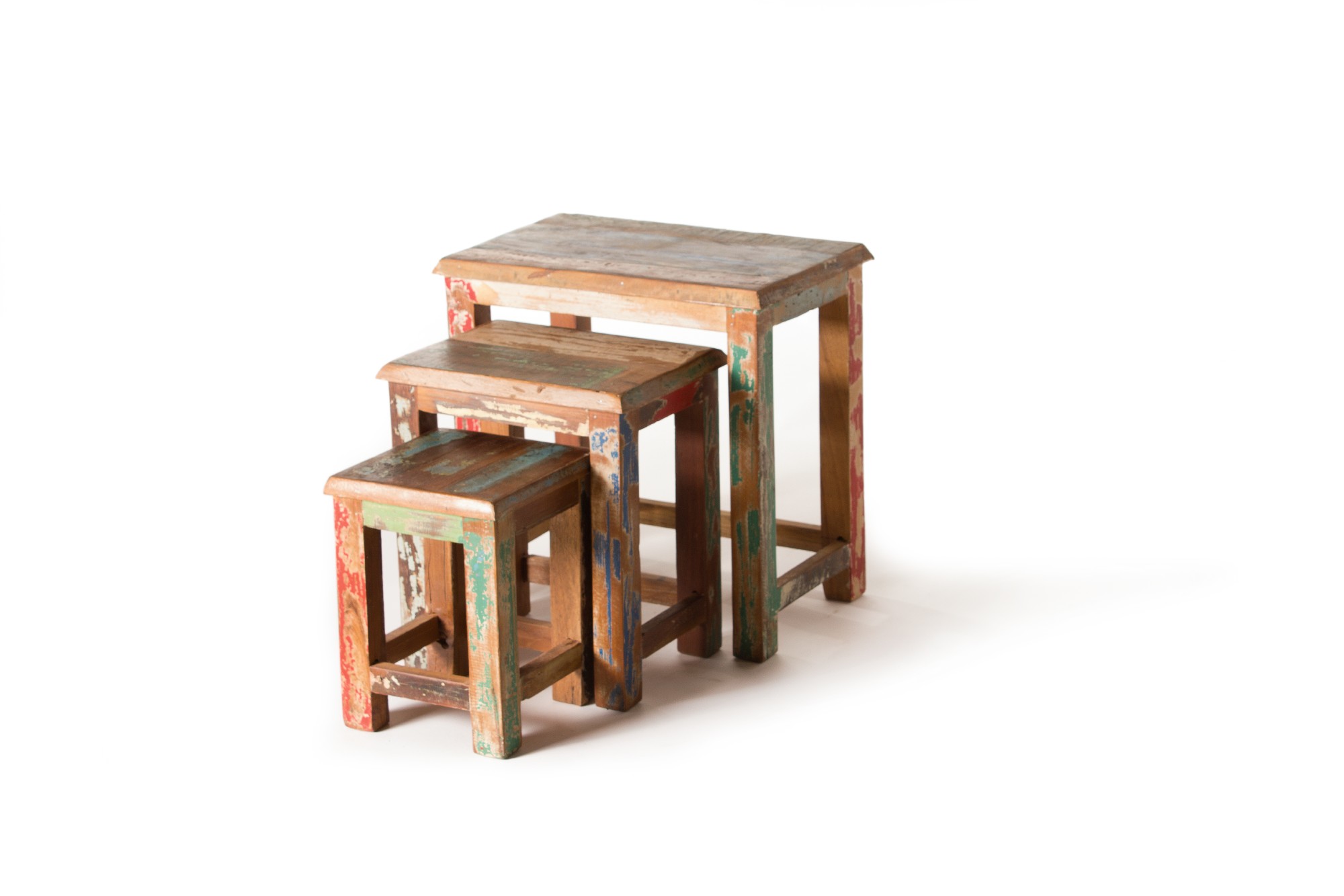 3er-Set Beistelltisch 'Jarrow' aus recyceltem Holz, multicolor von fischer's lagerhaus
