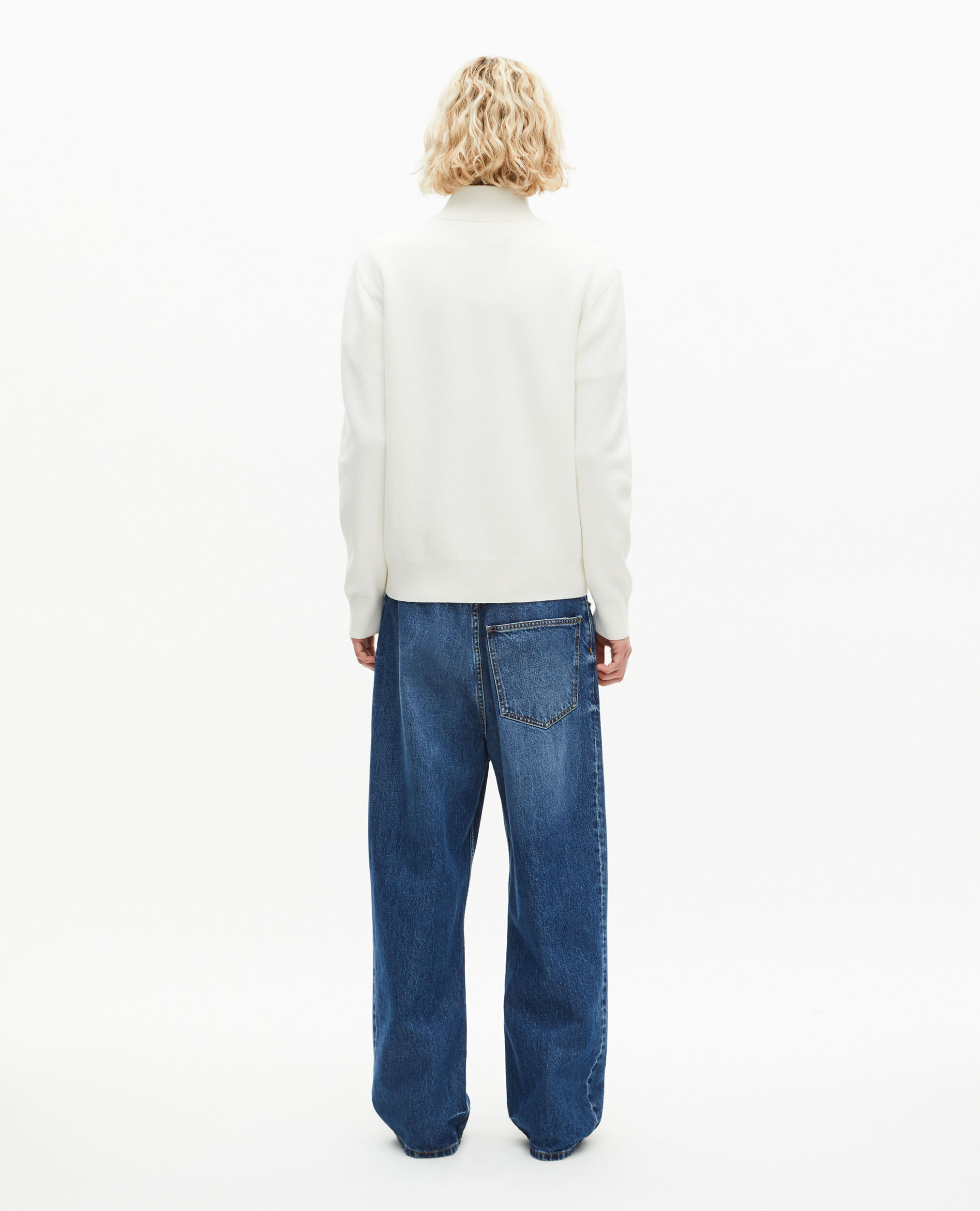 Pull col camionneur en laine double face écru