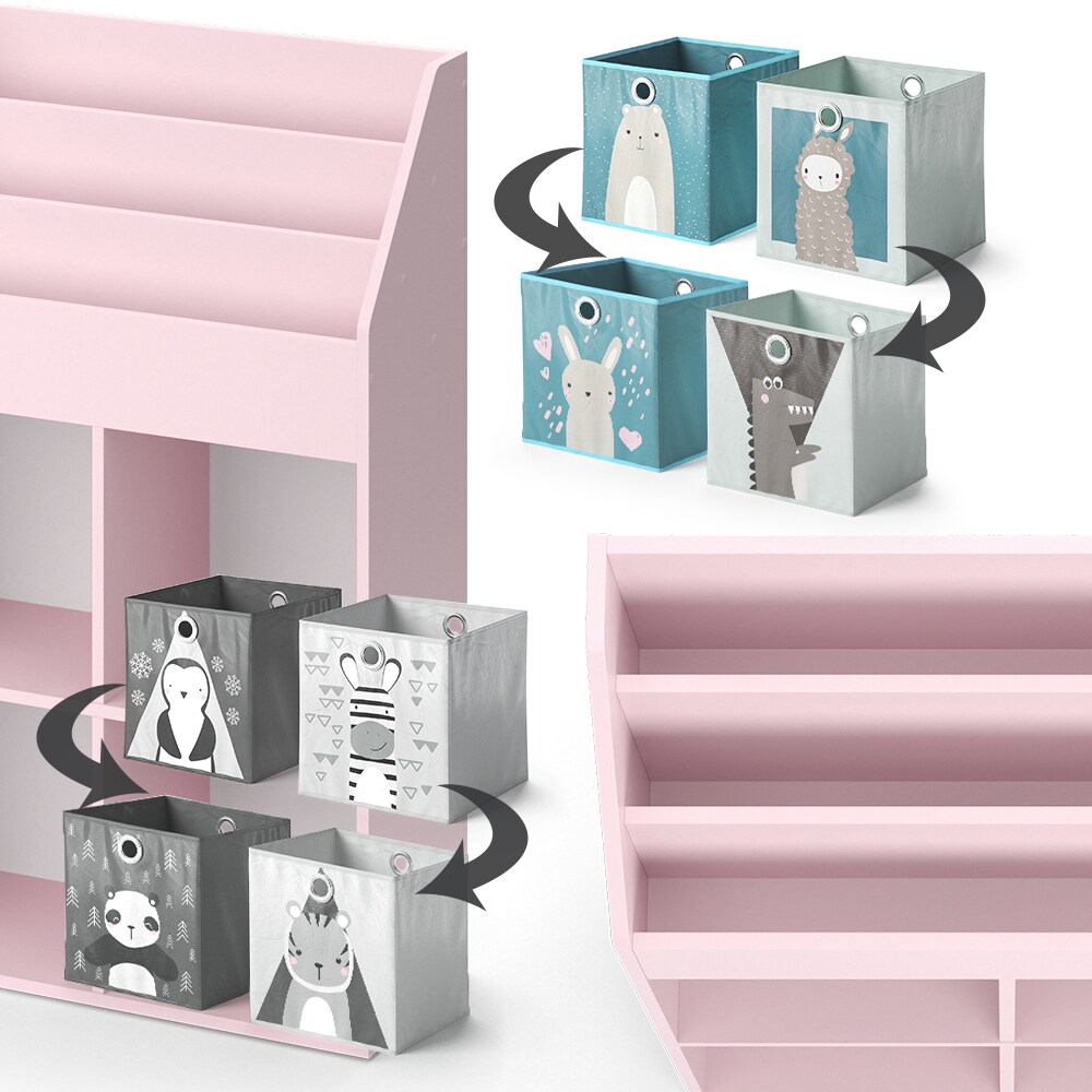 Vicco Kinderbücherregal Luigi 72 x 114 cm, Rosa, Kinderzimmerregal, offene Fächer, groß, Faltboxen