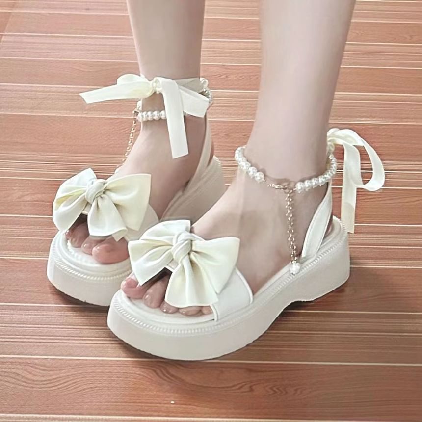 Anran - Platform strik imitatie parel enkelband sandalen