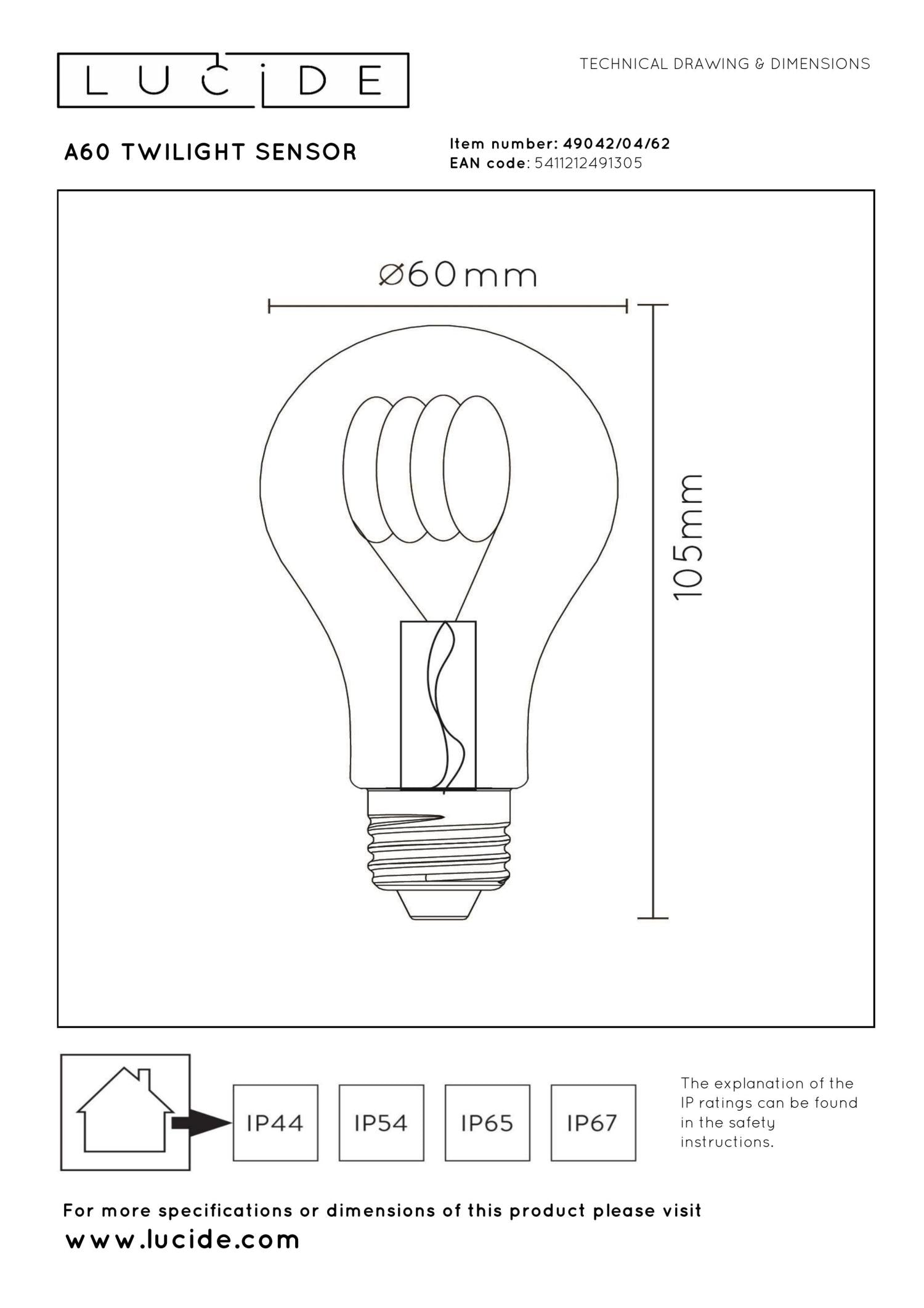Lucide A60 TWILIGHT SENSOR Filament lamp - Amber (set van 3)