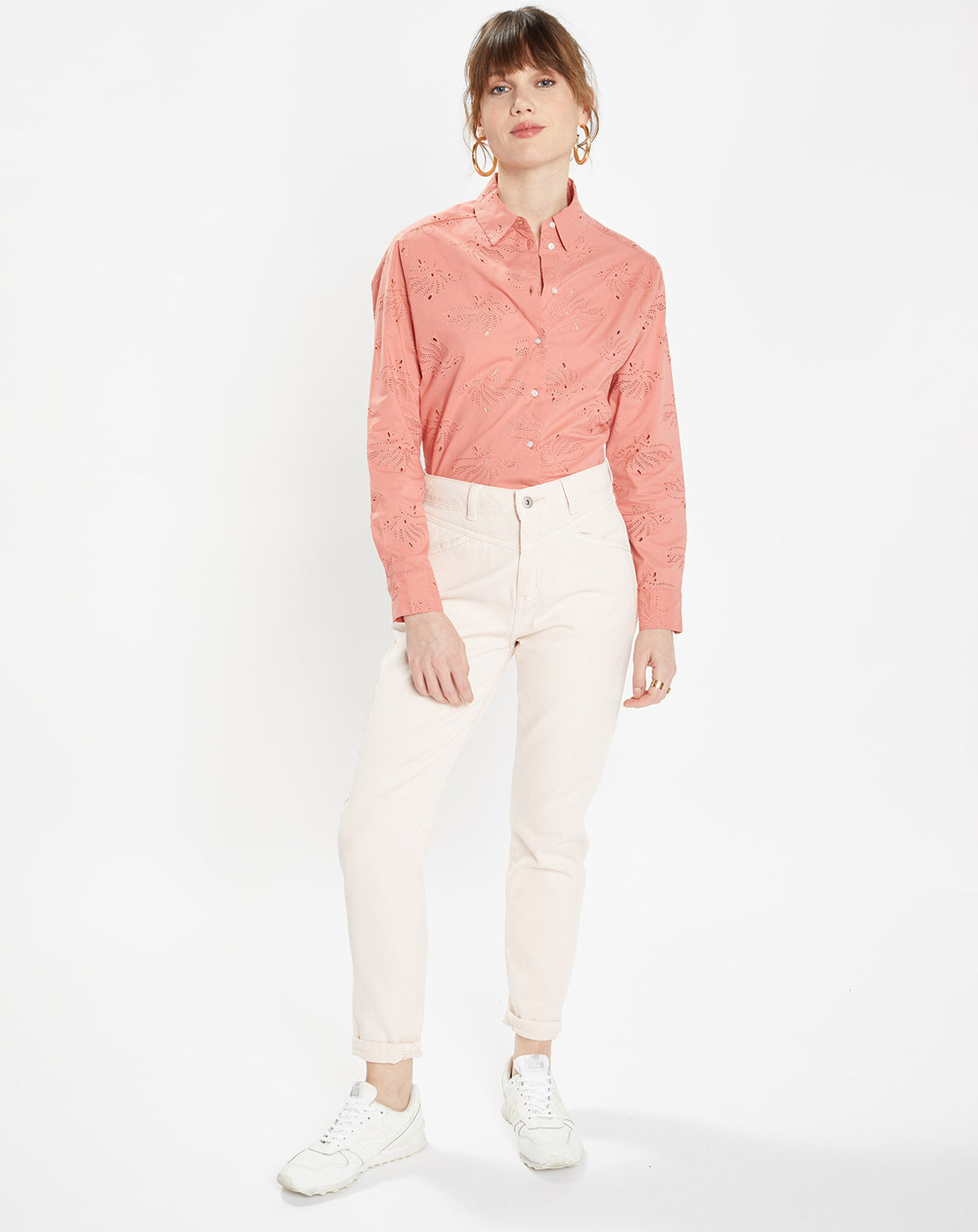 Galeries Lafayette Chemise Ebrizia brodée ajourée bois de rose