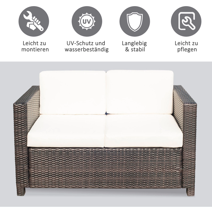 Outsunny Rattan Sofa mit Sitzkissen braun, weiß