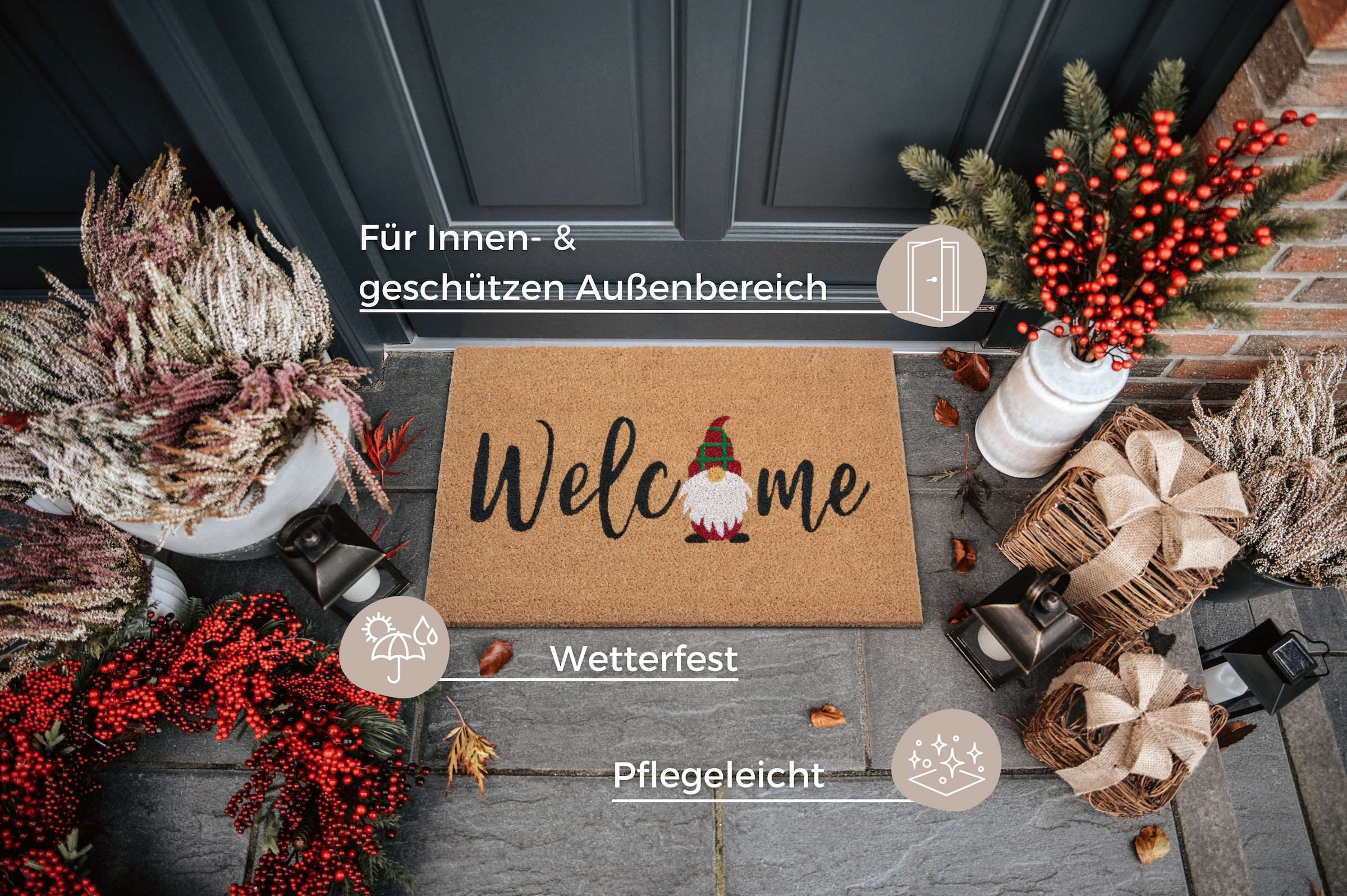 HANSE Home Fussmatte »Kokos Welcome Gnome, Türmatte« rechteckig 15 mm Höhe Weihnachten, Schmutzfangmatte, Outdoor, Rutschfest, Innen, Kokosmatte