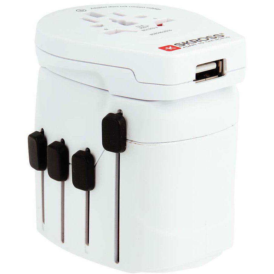 Skross 1302539 driepolige wereldreisadapter met USB-poort
