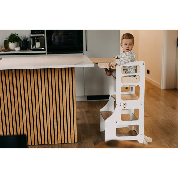 Duck WoodworksDuck Woodworks   klappbarer Lernturm und Hochstuhl weiss