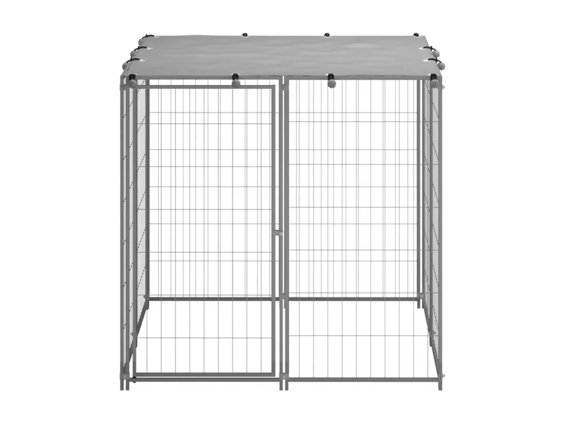Chenil extérieur cage enclos argenté 110 x 110 x 110 cm 02_0000234
