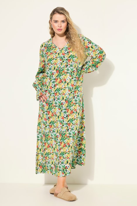 Maxikleid, A-Line, Flower Print, Langarm