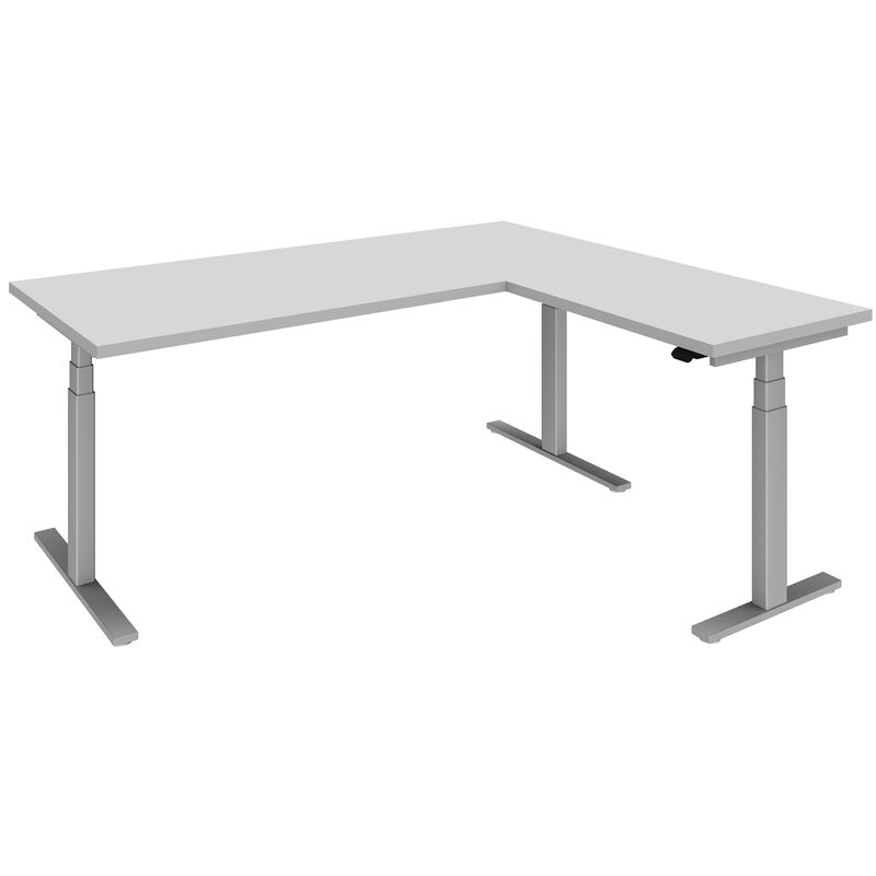 Elektrisch höhenverstellbarer Eckschreibtisch LINUS+, Gestellfarbe alu, 180 x 160 cm, grau