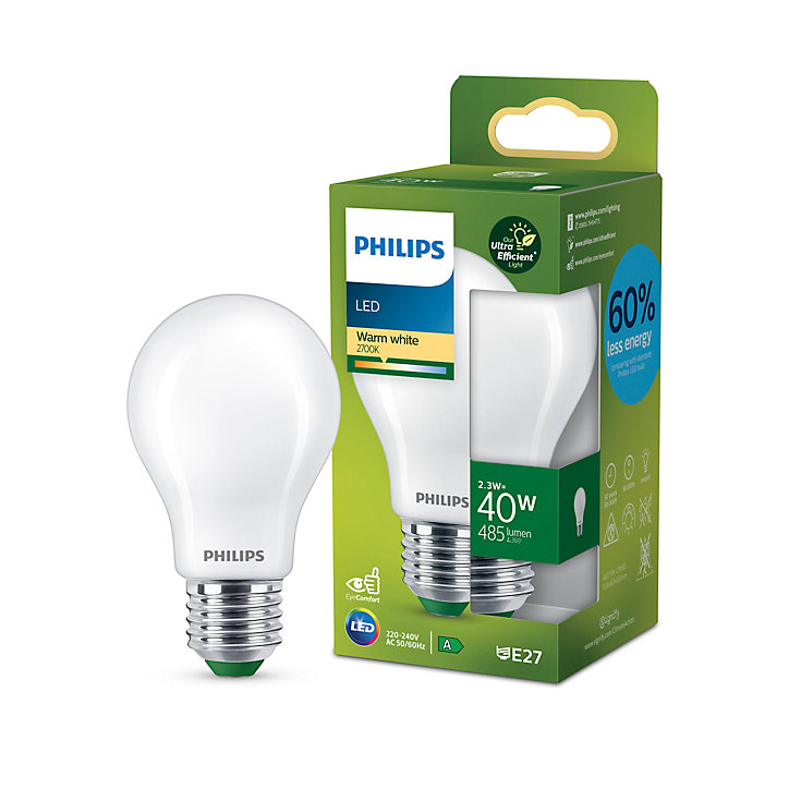 Ampoule LED A60 E27 485lm=40W blanc chaud Philips ⌀6 cm dépoli