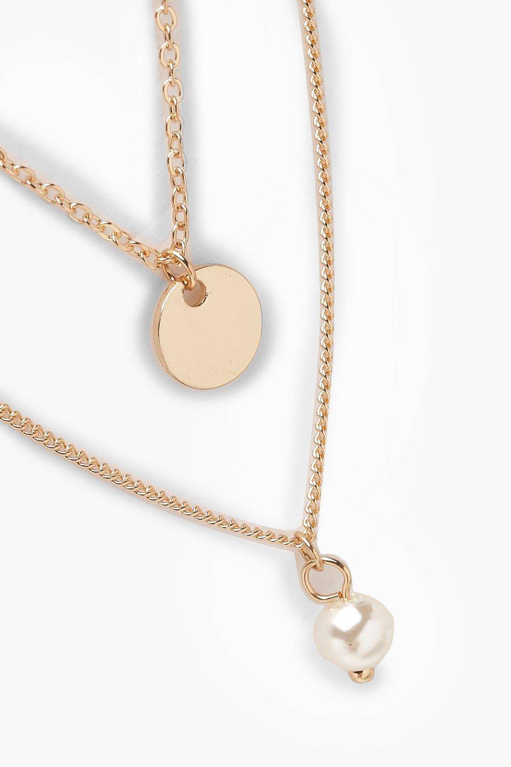 boohoo Circle & Pearl Simple Layered Necklace