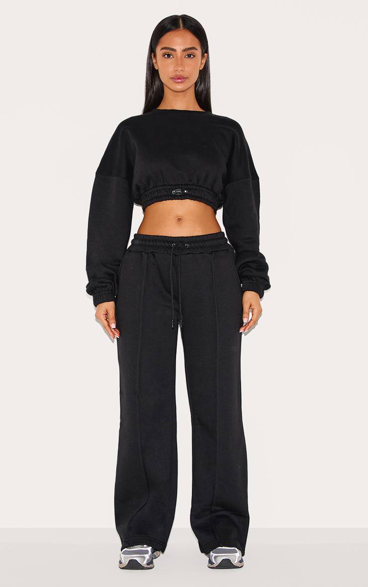 Noir Jogging Petite À Jambes Larges Avec Détails De Coutures