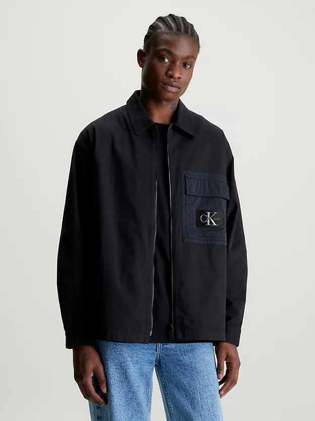 Jaqueta camisa de nylon e algodão com zíper frontal