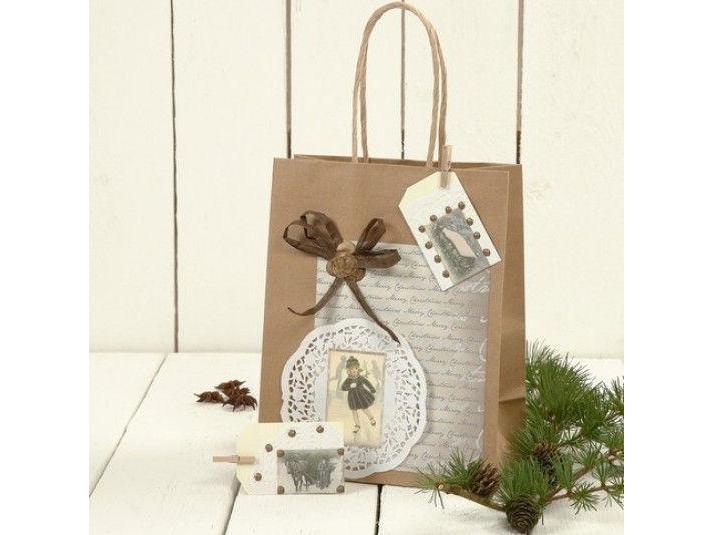 Creativ Company Geschenktasche Tasche 10 Stück Braun, 23 x Papiertasche mit Riemen