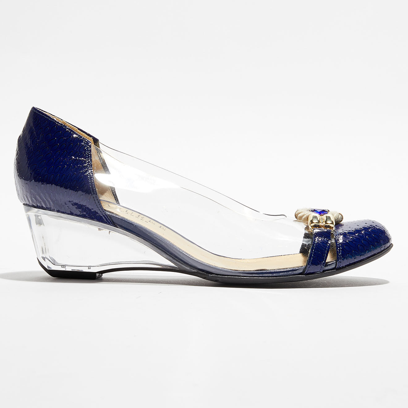 Azurée Cannes Ballerines Compensés en Plexi Labo bleu marine/transparent - Talon 8 cm