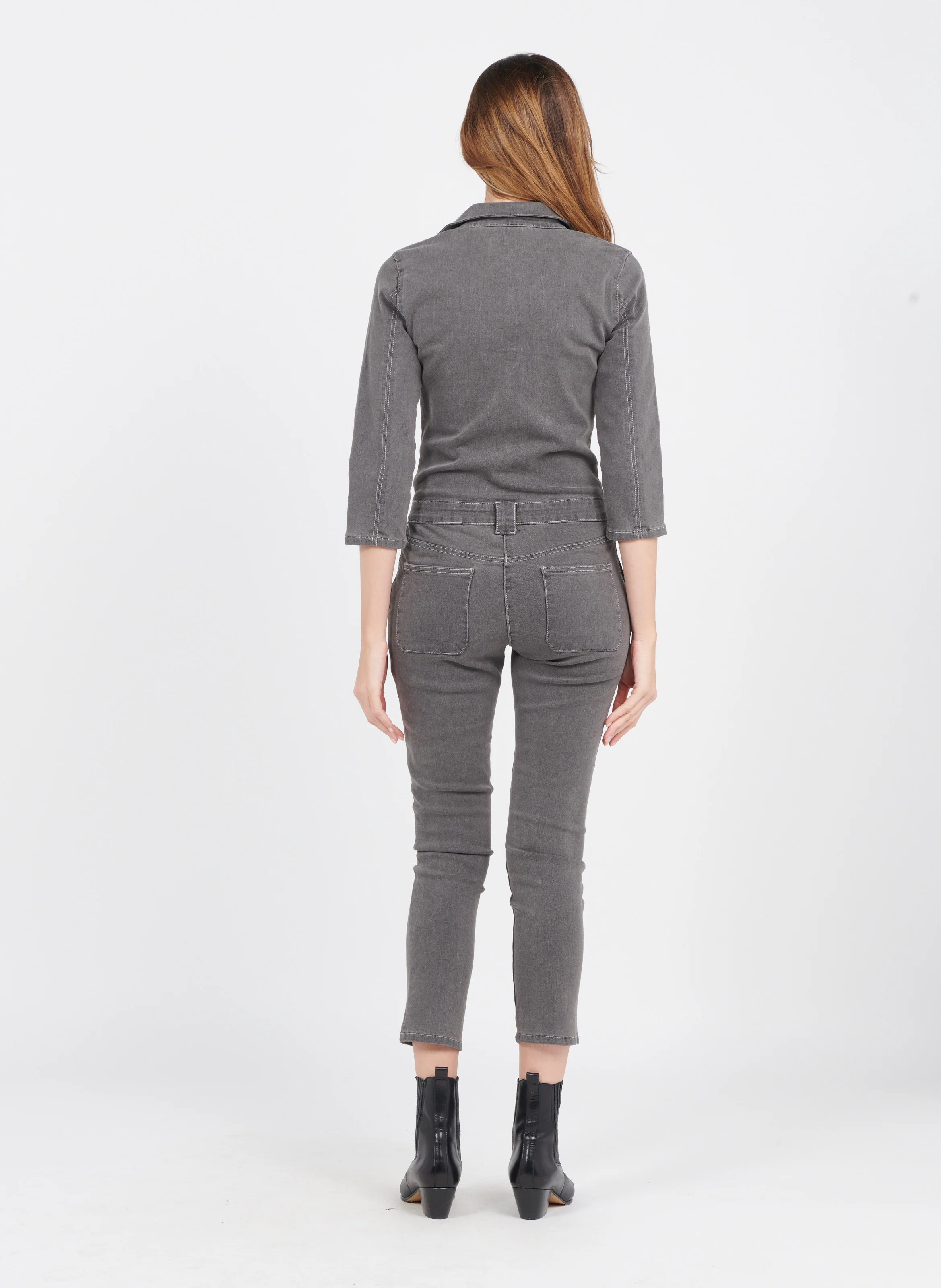 BARKAN - Combinaison col classique en jean | Gris