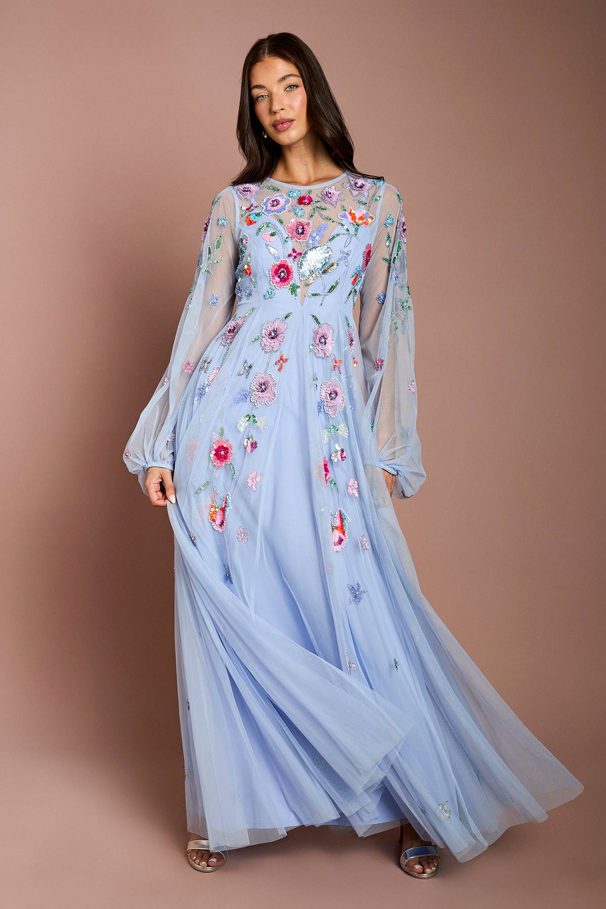 Coast Robe Longue En Mousseline Ornée De Broderies