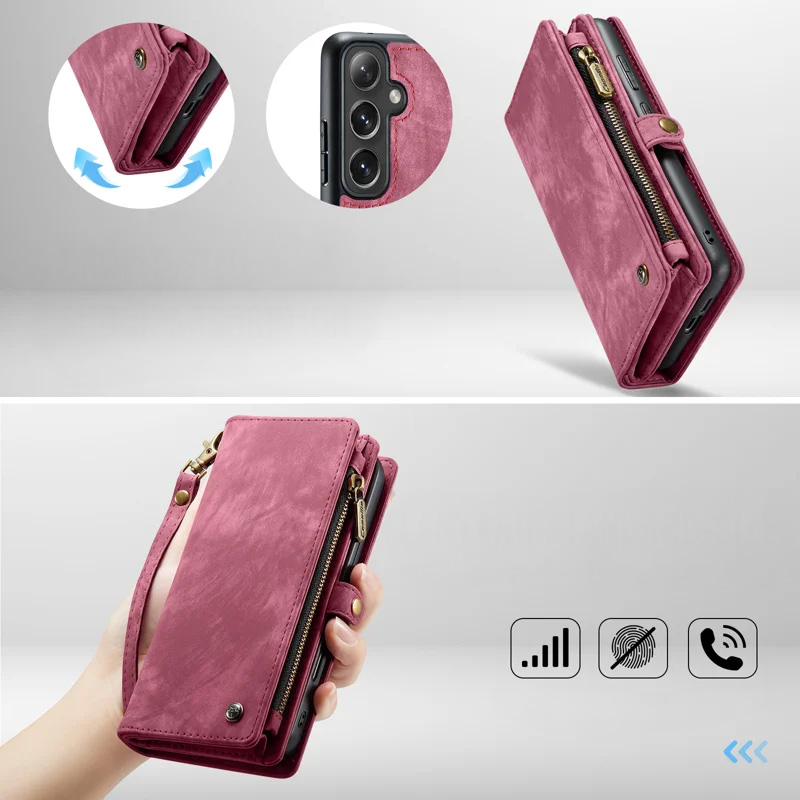 Samsung Galaxy S24 FE 2in1 Leder Tasche   Magnet Hardcase Karten Etui - Rot