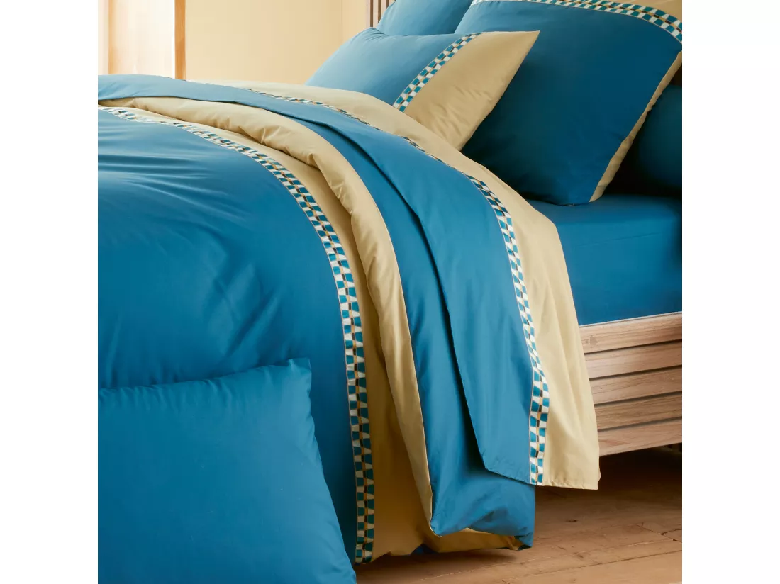 Drap plat 280x325 cm en percale de coton LINOA bleu cobalt