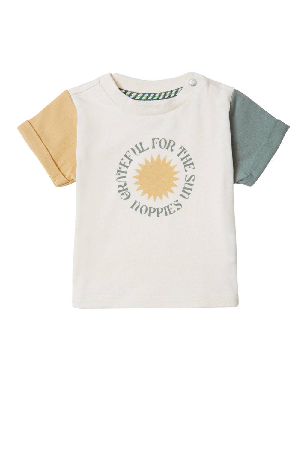 Noppies baby T-shirt Bisbee met printopdruk offwhite//groen/geel