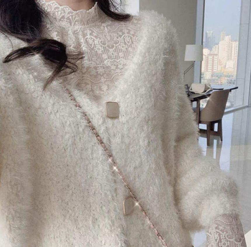 Inchioh - Blouse met lange mouwen en col en kant