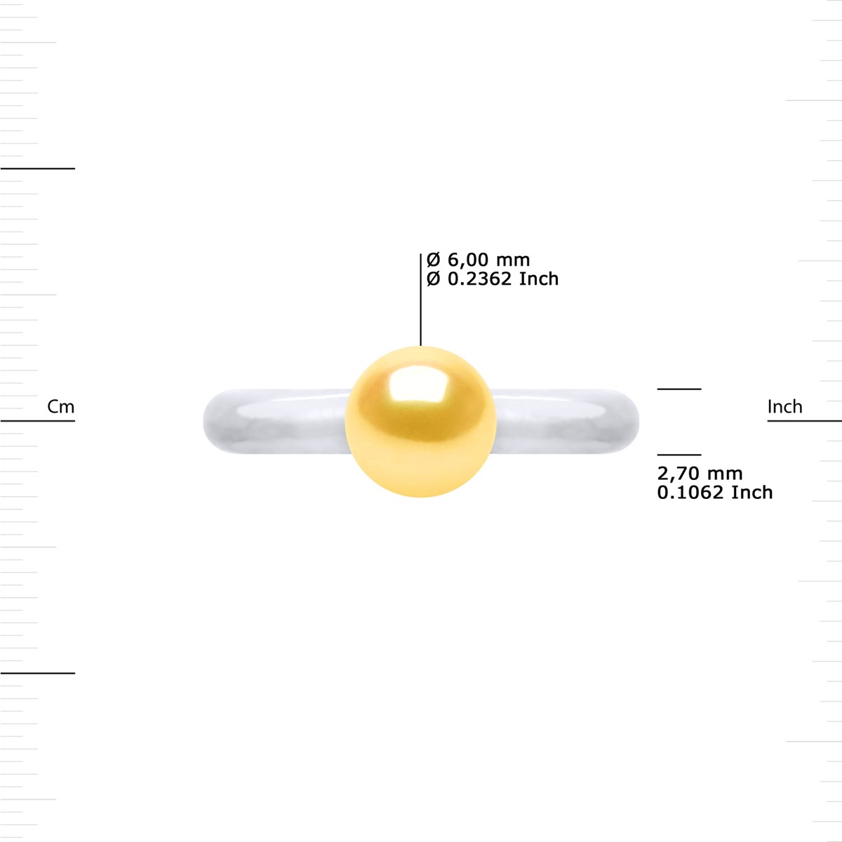Bague Ajustable Jonc Perle d'Eau Douce Ronde 6-7 mm Dorée Argent 925