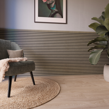 Kleurstaal lattenwand Decowall Acoustic vergrijsd eiken 18x30 cm