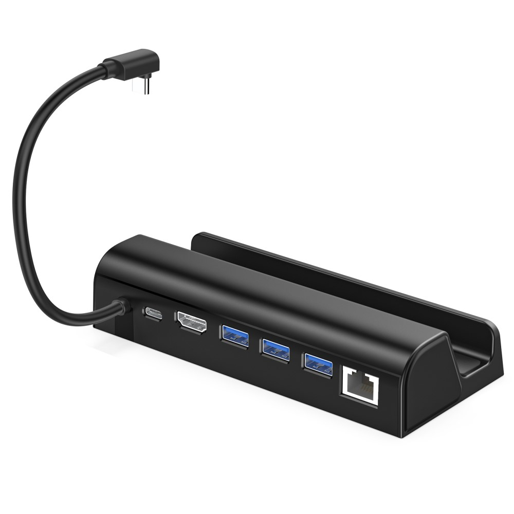 Steam Deck / OLED Dockingstation Ladegerät Charging Dock Stand mit HDMI 4K@60Hz / USB C PD 100W / LAN / 3x USB A 3.1 - Schwarz