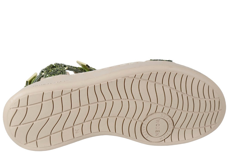 WODEN LINE GLITTER SANDAL I GRØNT TEKSTIL