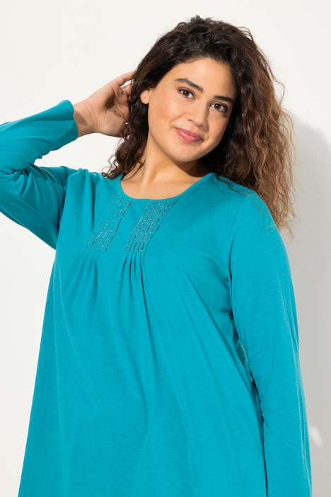 Shirt, Falten, Perlen, A-Linie, Langarm