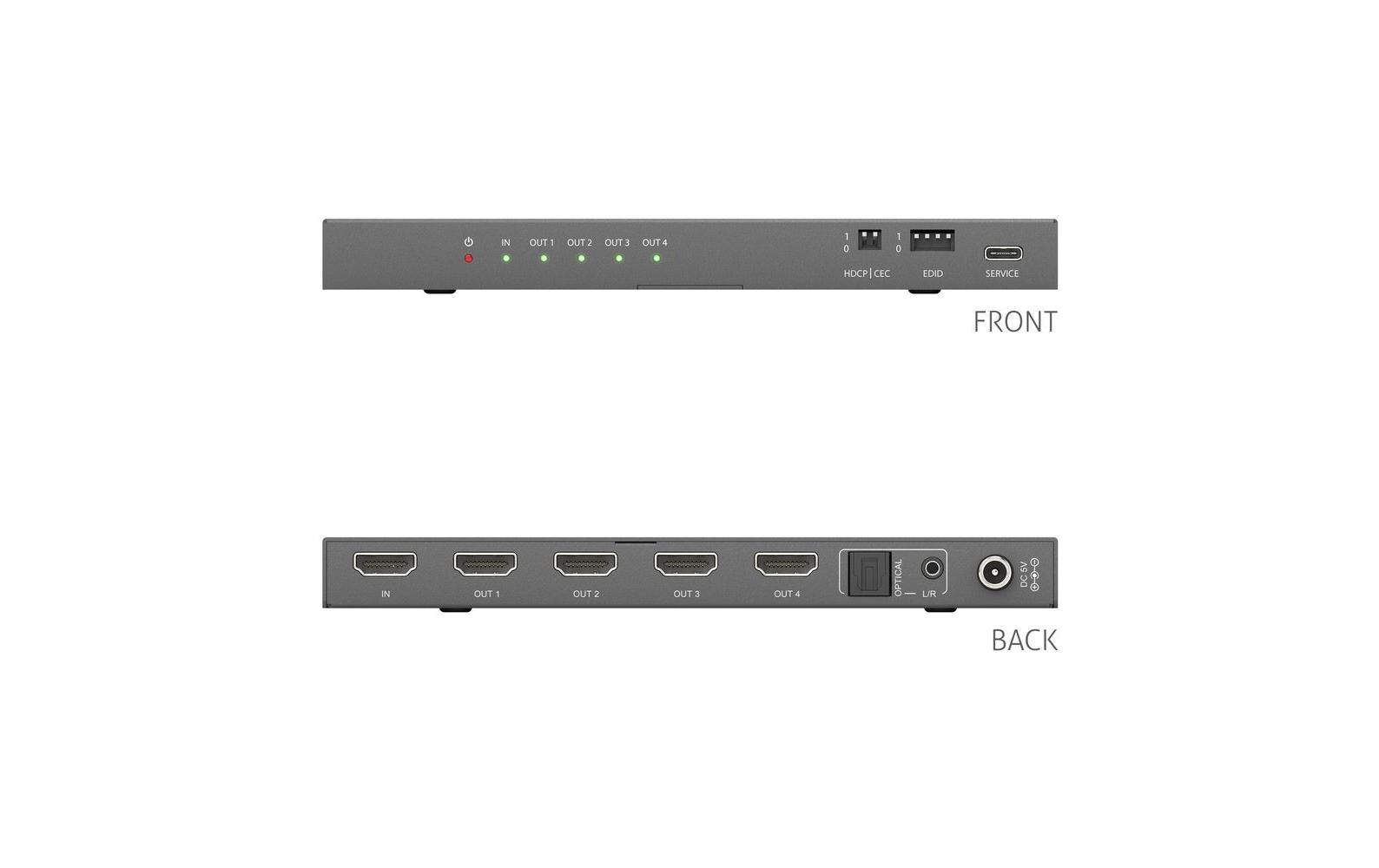 Splitter PT-SP-HD14-48G 1 x 4 HDMI 2.1 - 48Gbps - 8KPureTools - 1 x 4 HDMI2.1 Splitter - 48Gbps - 8K (60 Hz 4:2:0) 12 bit, Audio De-Embedding und Signal Management