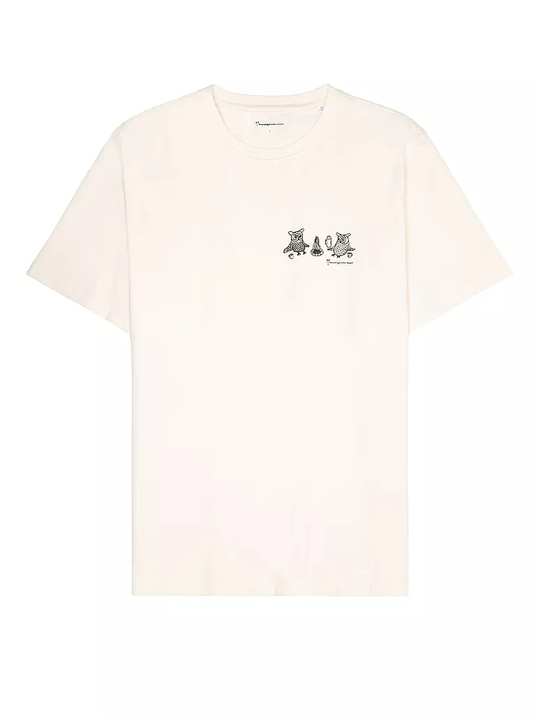 KNOWLEDGE COTTON APPAREL T-Shirt OWLS CHEST creme