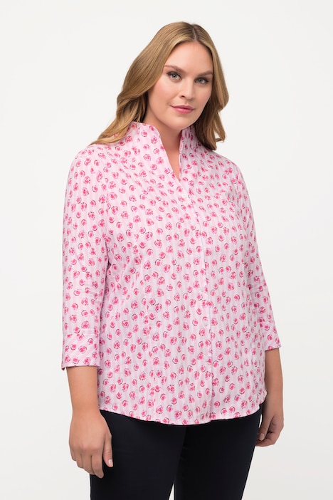 Bluse, Blüten, Streifen, Kelchkragen, 3/4-Arm