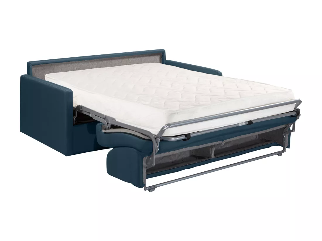 Canapé 4 places convertible express en tissu bleu foncé - Couchage 160 cm - Matelas 18 cm CALIFE