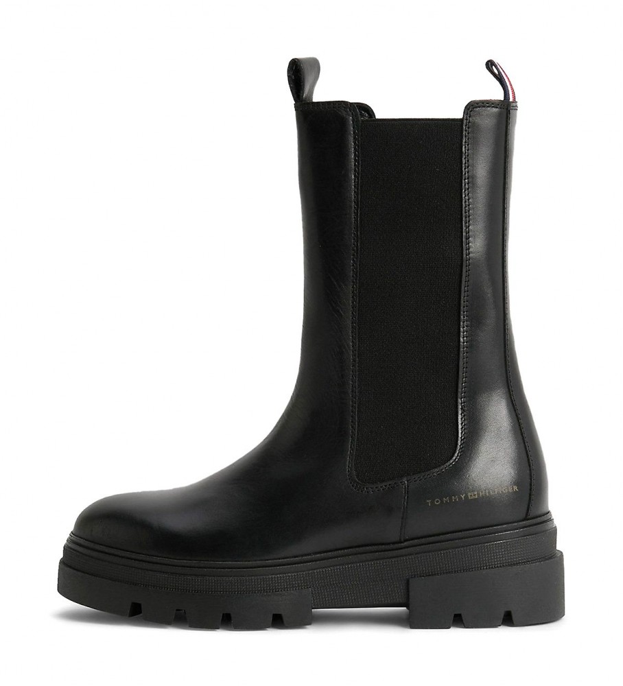 Botas Chelsea Tommy Hilfiger em couro preto - Altura da sola: 5,5 cm -