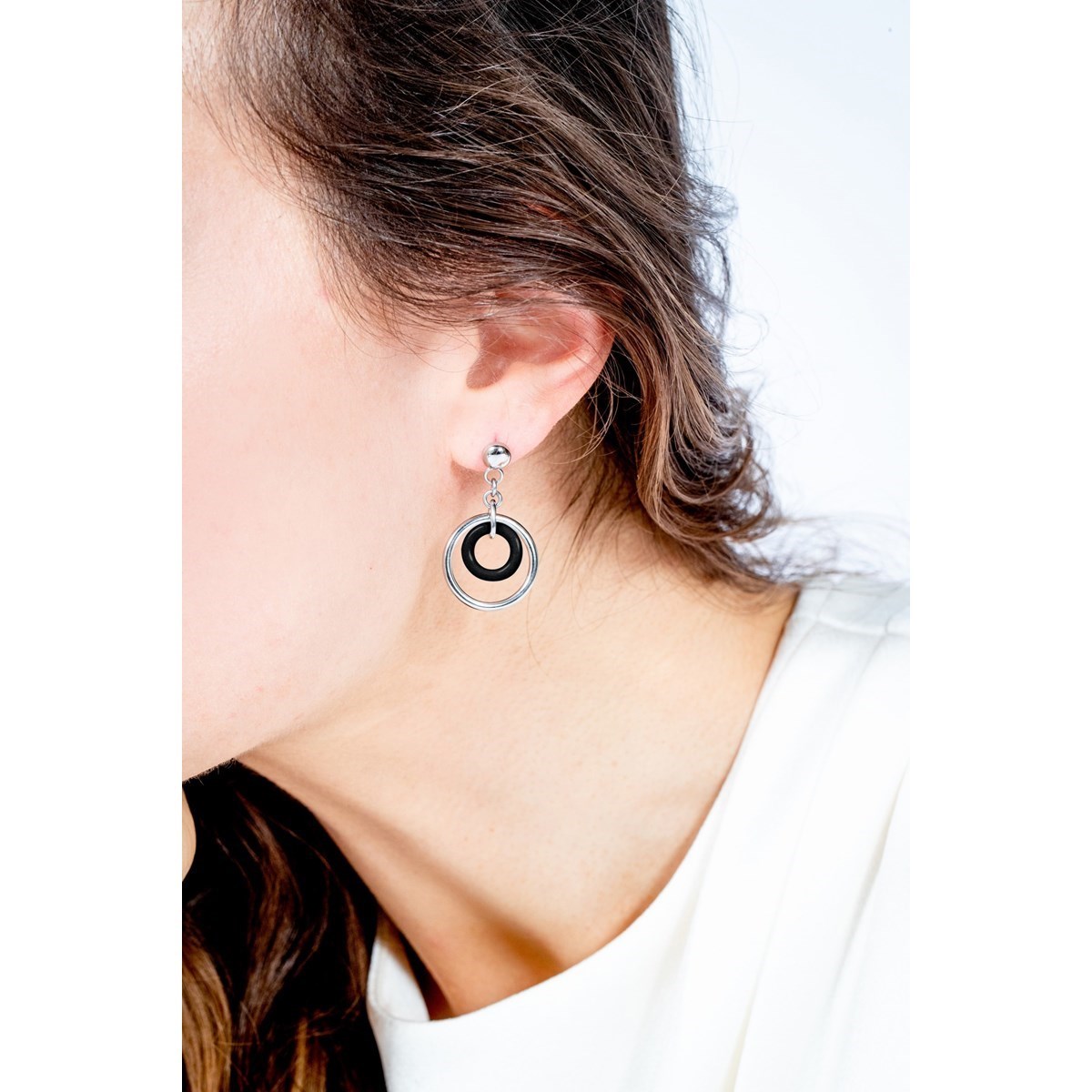 Boucles d'oreilles pendantes en Acier 316L et céramique - blanc brillant