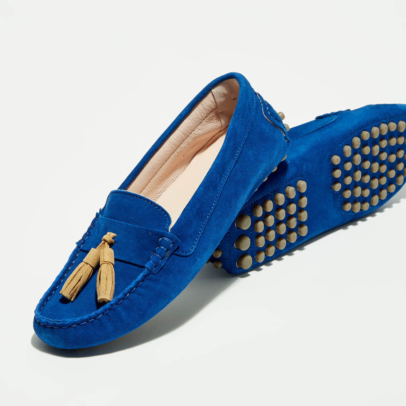 Flavio Création Mocassins en Velours de Cuir Malena bleu/beige
